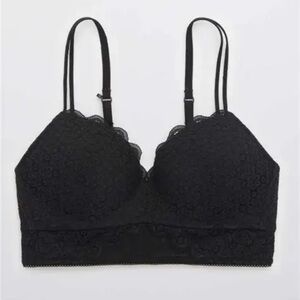 Aerie Real Happy Black push-up wireless Lace Bra